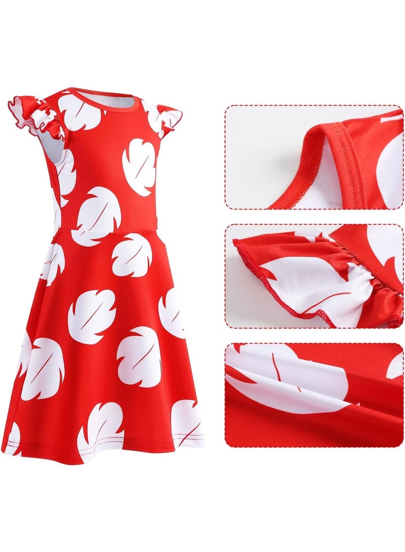 Sparklepals Lilo Stitch Hawaiian Little Girls Costume Dress with Luau Flower Leis Accessories Flower Hair Clip Toddler Halloween Party Cosplay Outfit - Image 3